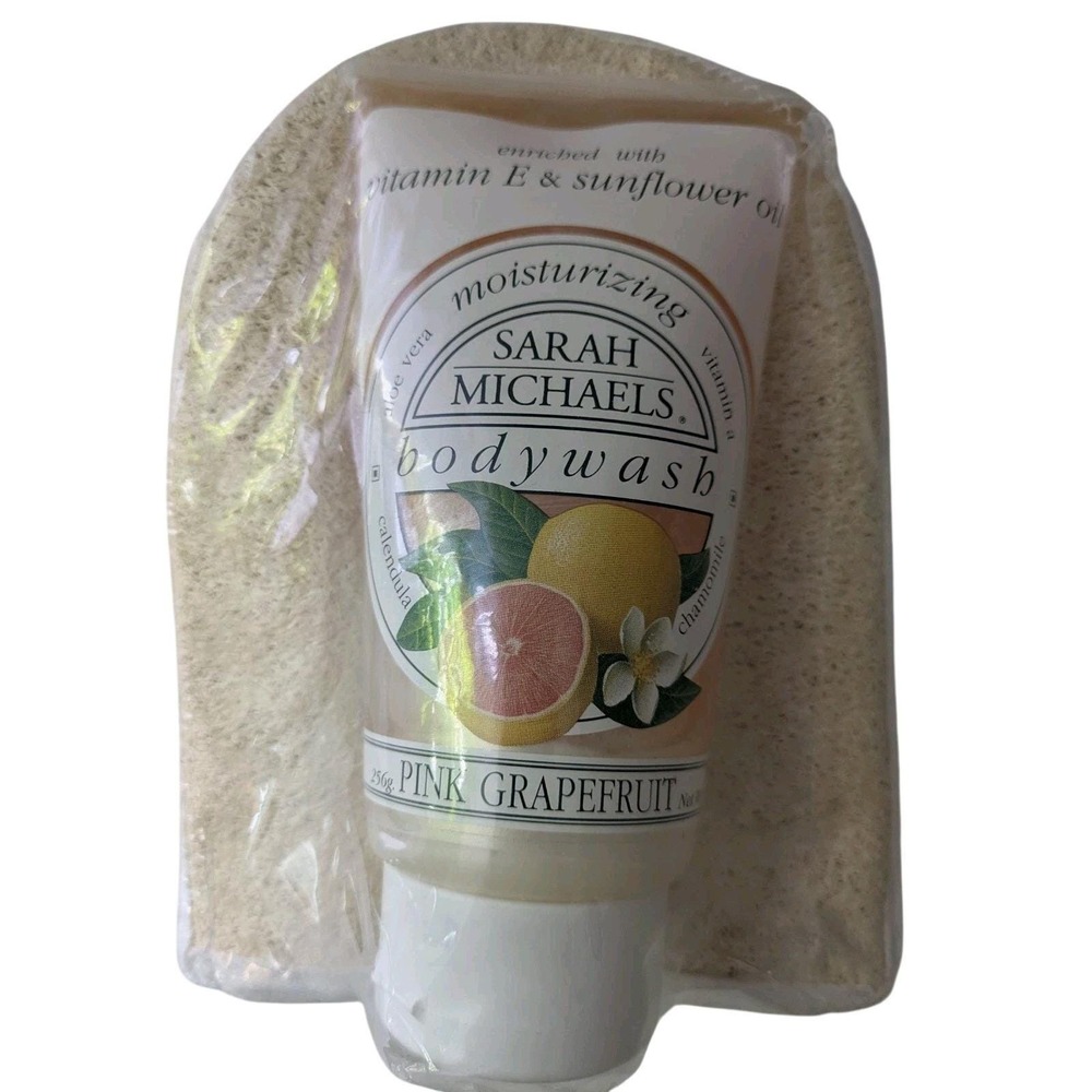 Vtg Sarah Michaels Pink Grapefruit Gift Set Body Wash Exfoliating Mitt NOS 90s - Picture 3 of 3